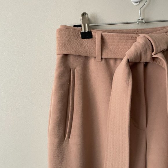 Wilfred Tie-Front Pants Casual High Waisted Belted Straight Leg Tan 4 NO BELT - Picture 4 of 10